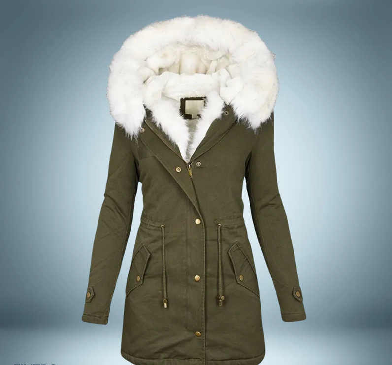 Exclusiva parka con cuello de piel en negro