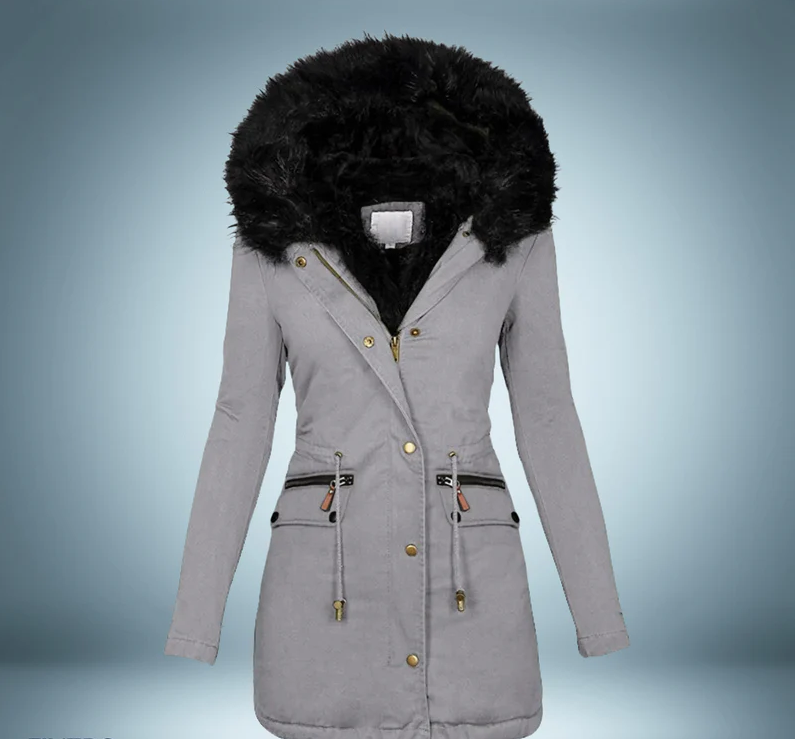 Exclusiva parka con cuello de piel en negro