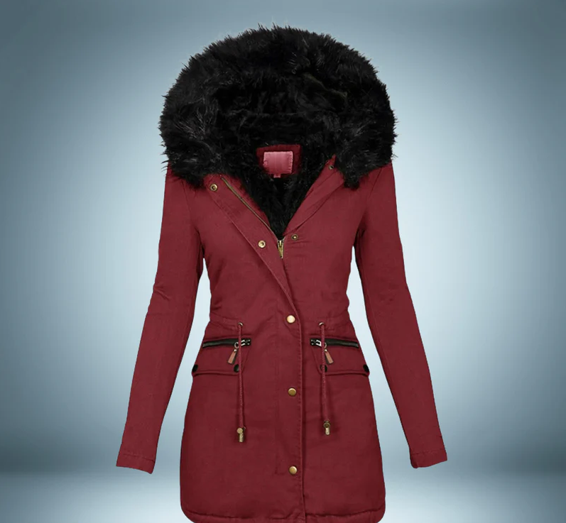 Elegante parka con cuello de piel