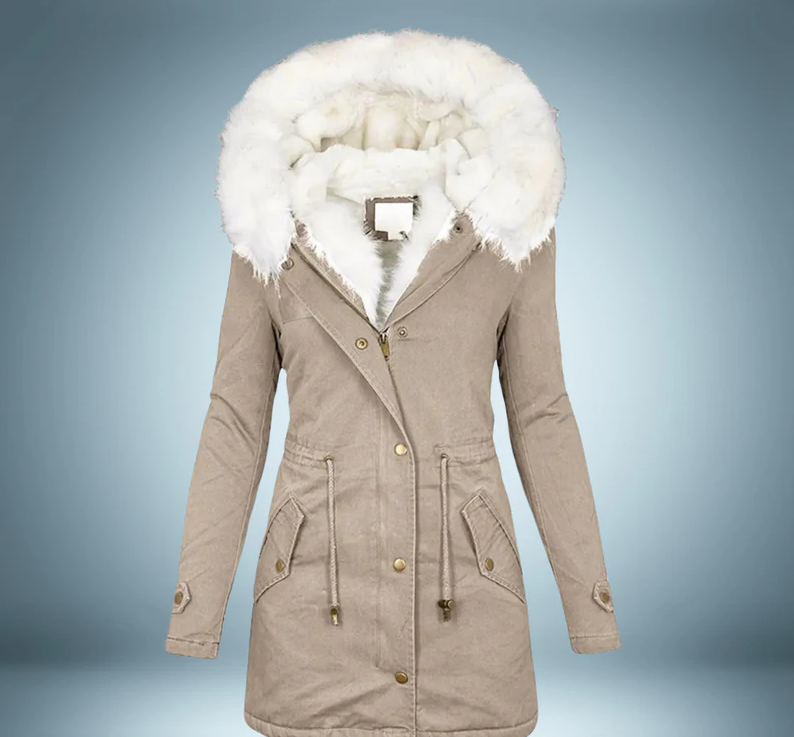 Exclusiva parka con cuello de piel en negro