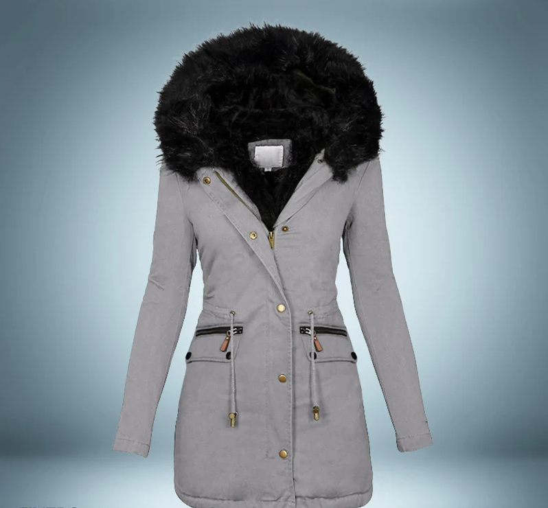 Elegante parka con cuello de piel