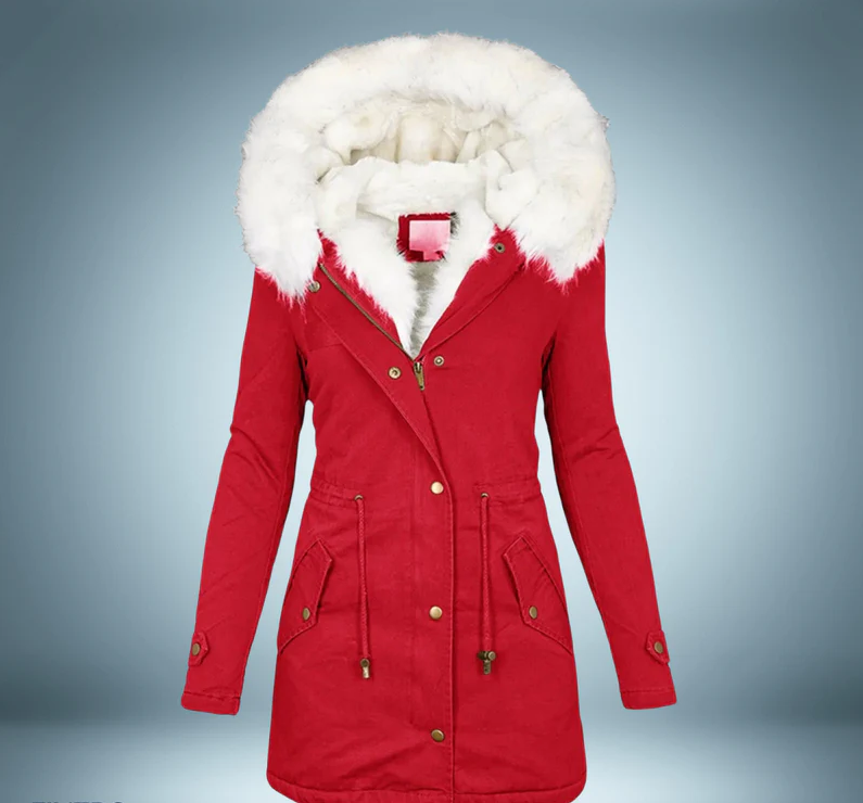 Exclusiva parka con cuello de piel en negro