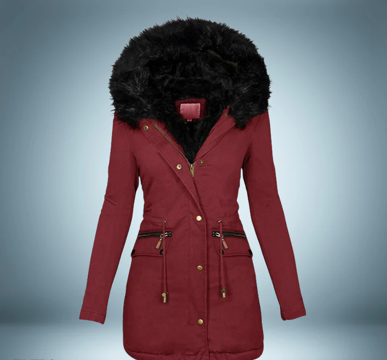Exclusiva parka con cuello de piel en negro