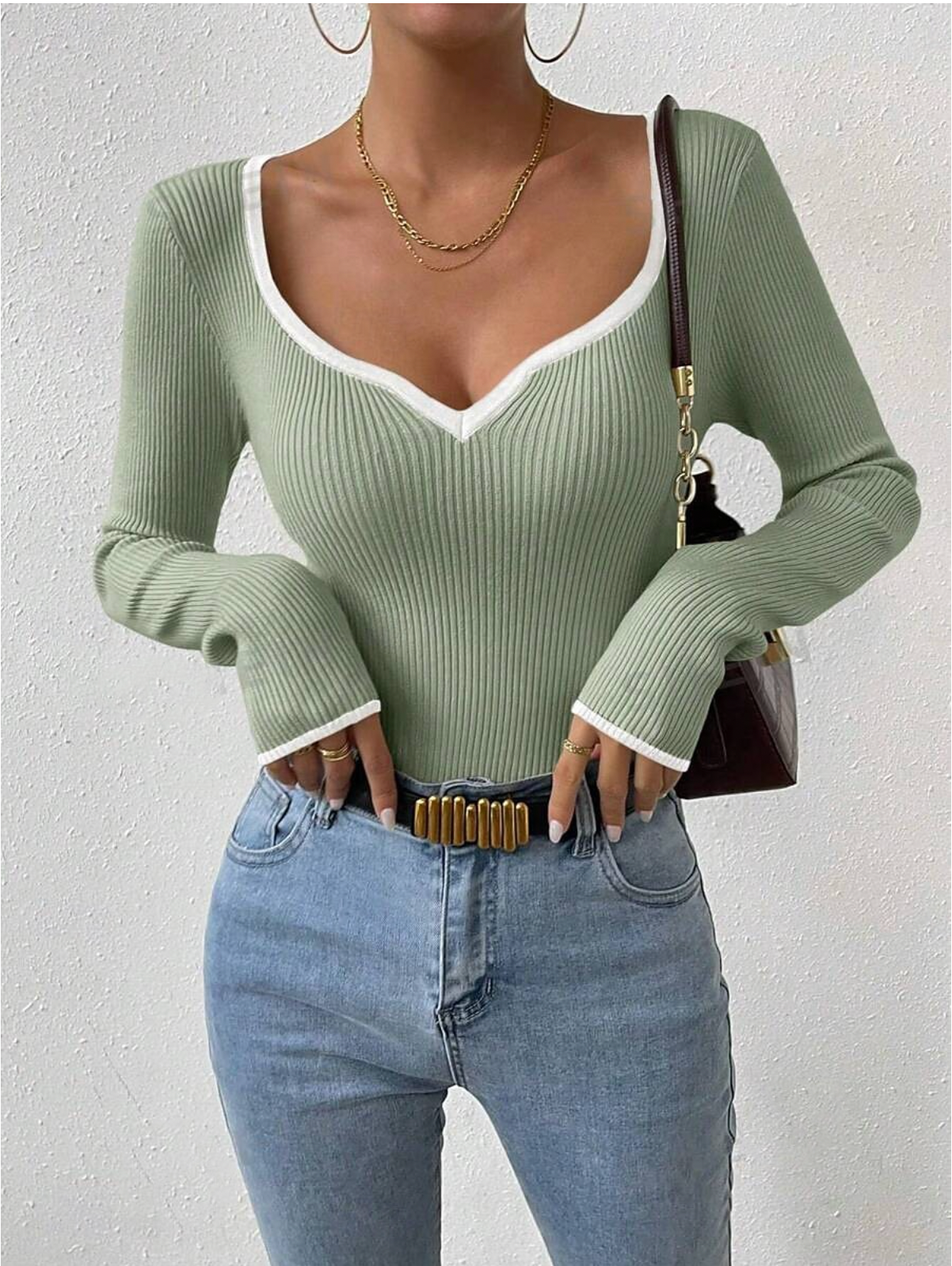 Jersey de punto con cuello en V para mujer Aria