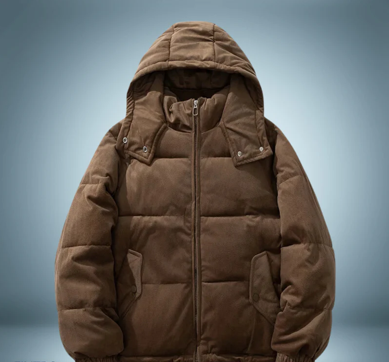 Chaqueta de plumón marrón con capucha