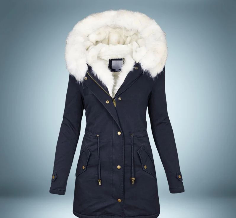 Exclusiva parka con cuello de piel en negro
