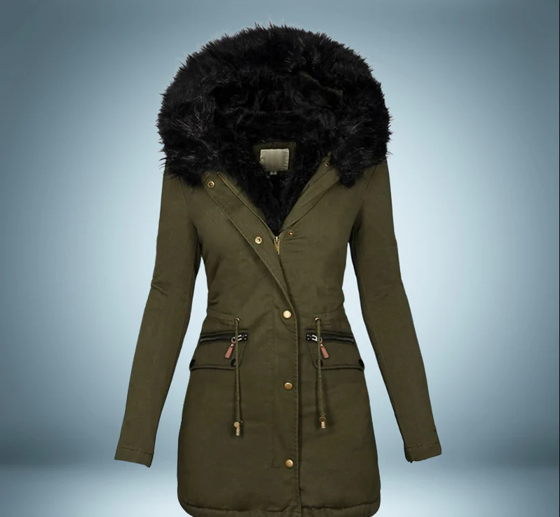 Elegante parka con cuello de piel