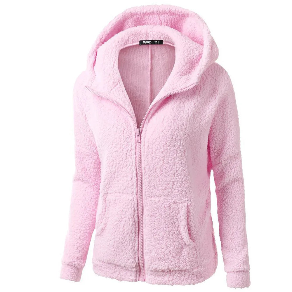Elisa | Elegante sudadera con capucha de piel sintética de osito y cremallera - Ideal para otoño/invierno