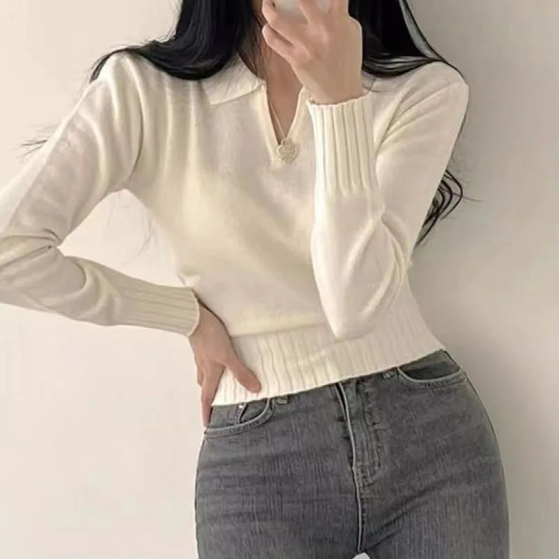 Jersey corto con cuello para mujer