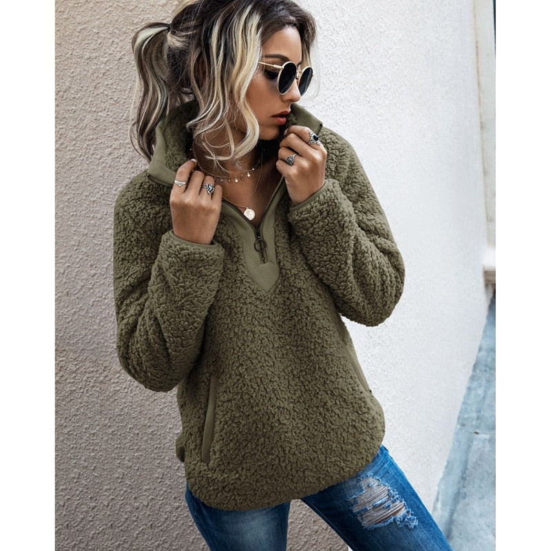 Jersey corto de punto grueso con cremallera Amara para mujer