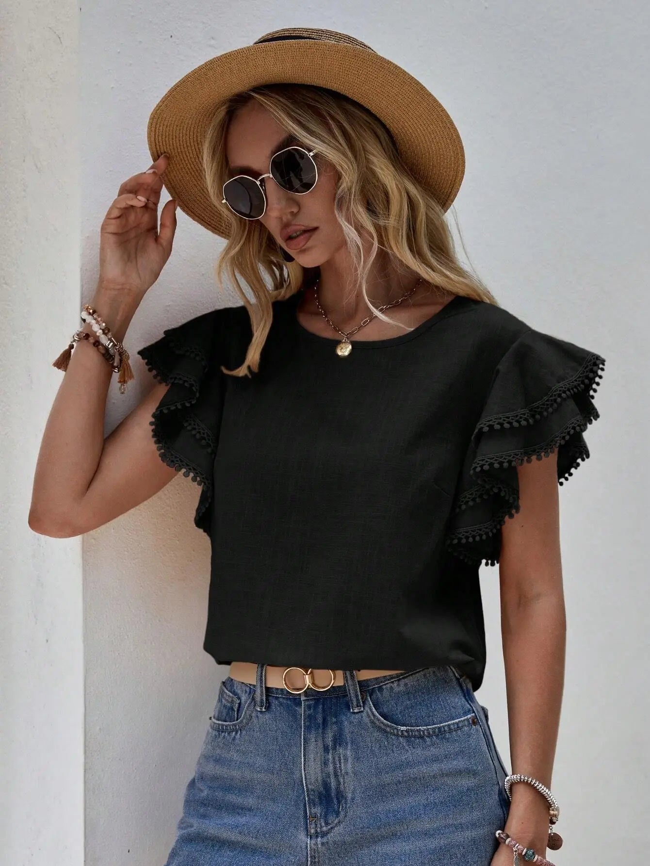 Camillia - Blusa femenina con mangas de volante