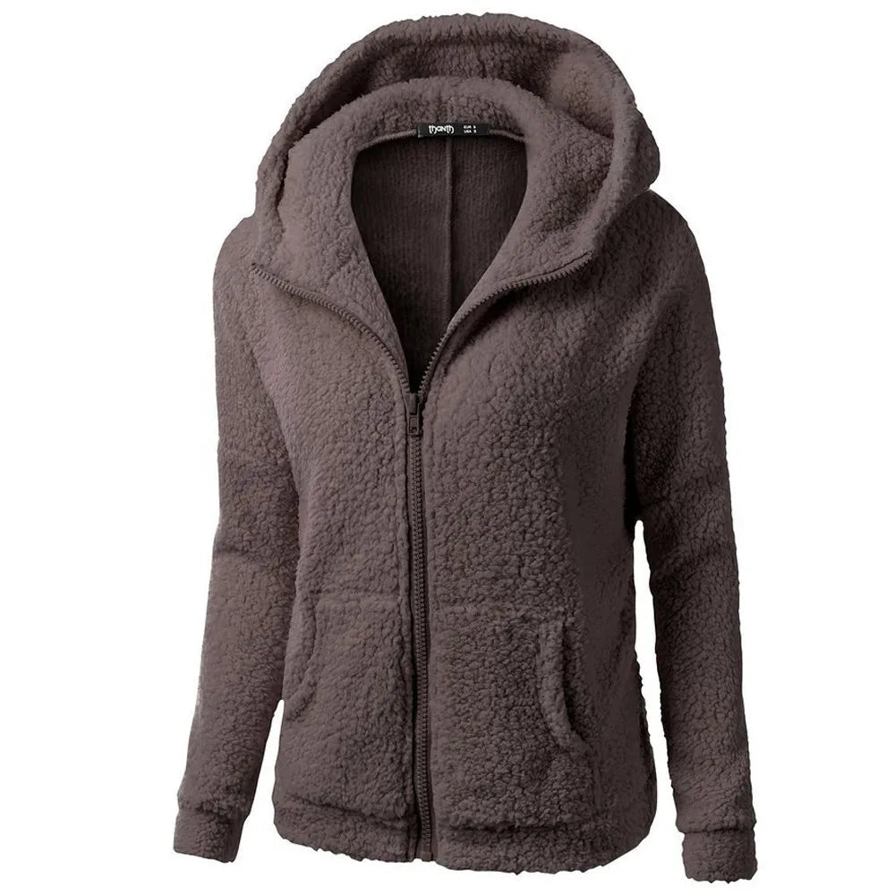 Elisa | Elegante sudadera con capucha de piel sintética de osito y cremallera - Ideal para otoño/invierno