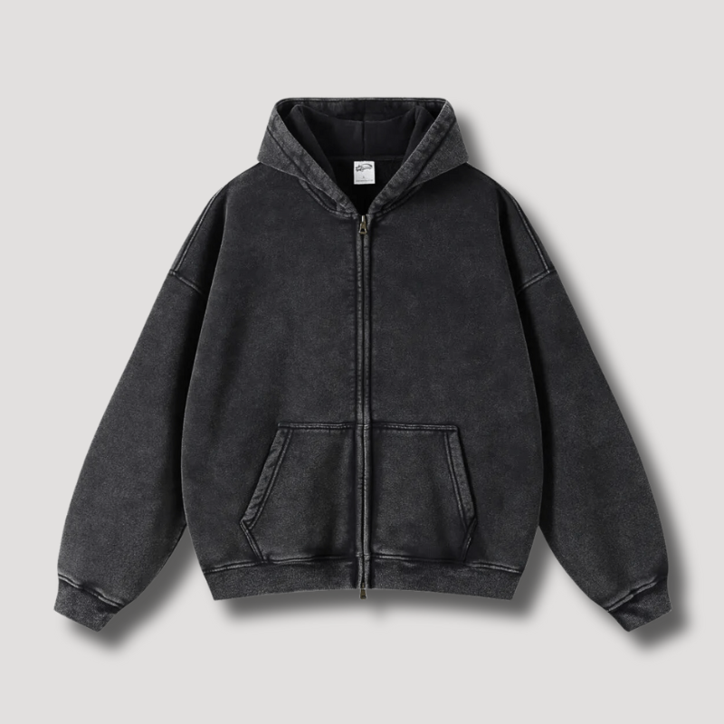 Timo | Sudadera con capucha y cremallera de aspecto vintage deslavado