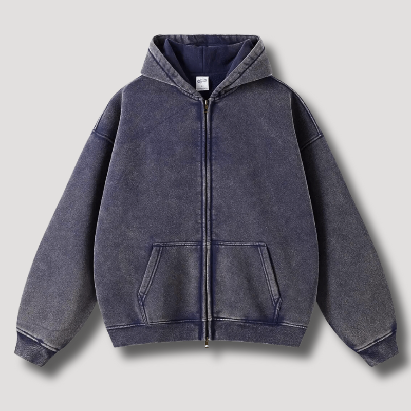 Timo | Sudadera con capucha y cremallera de aspecto vintage deslavado