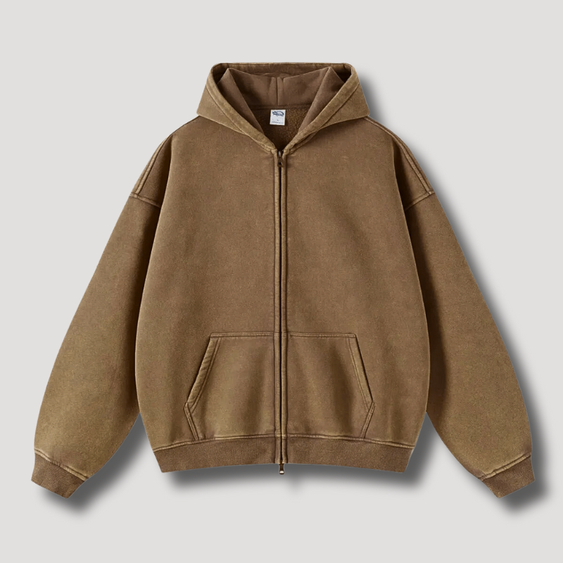 Timo | Sudadera con capucha y cremallera de aspecto vintage deslavado