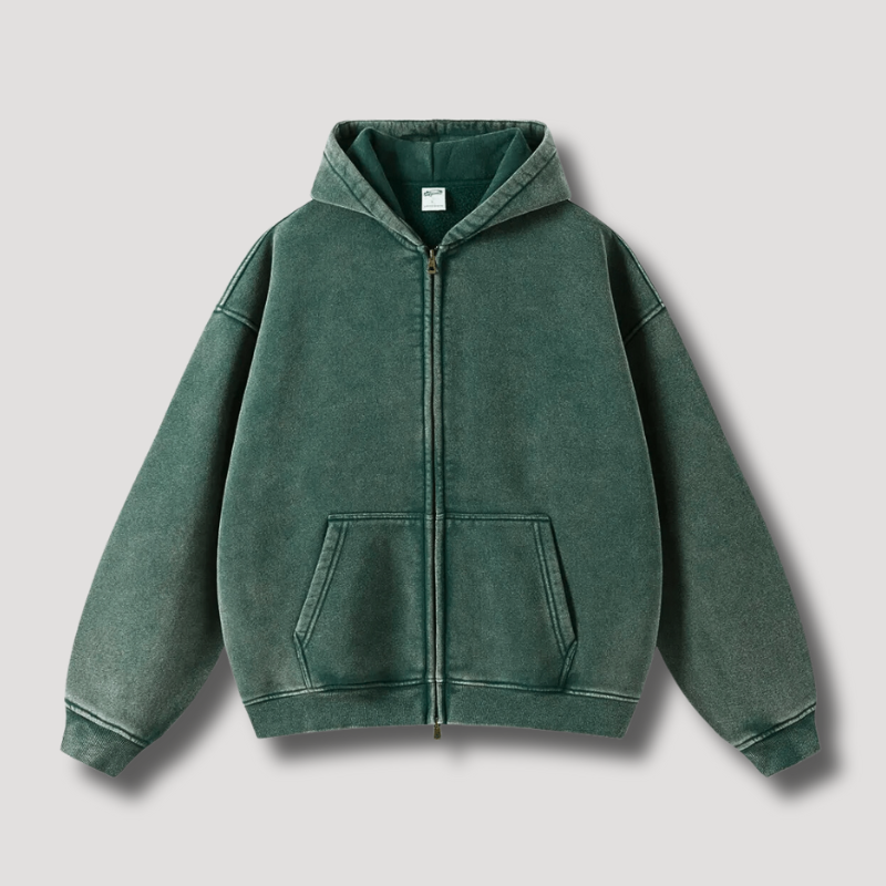 Timo | Sudadera con capucha y cremallera de aspecto vintage deslavado
