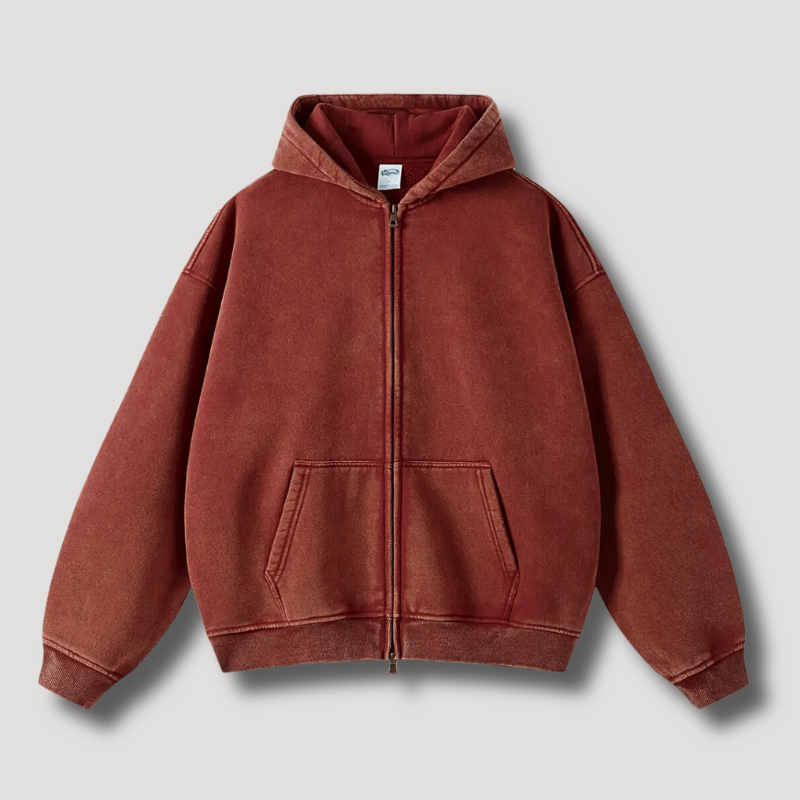 Timo | Sudadera con capucha y cremallera de aspecto vintage deslavado