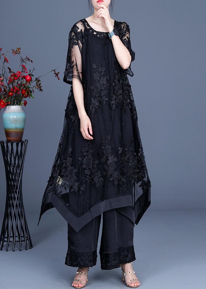 Summer Black Dress Pantalones de tubo ancho Falda con liguero Conjunto de tres piezas