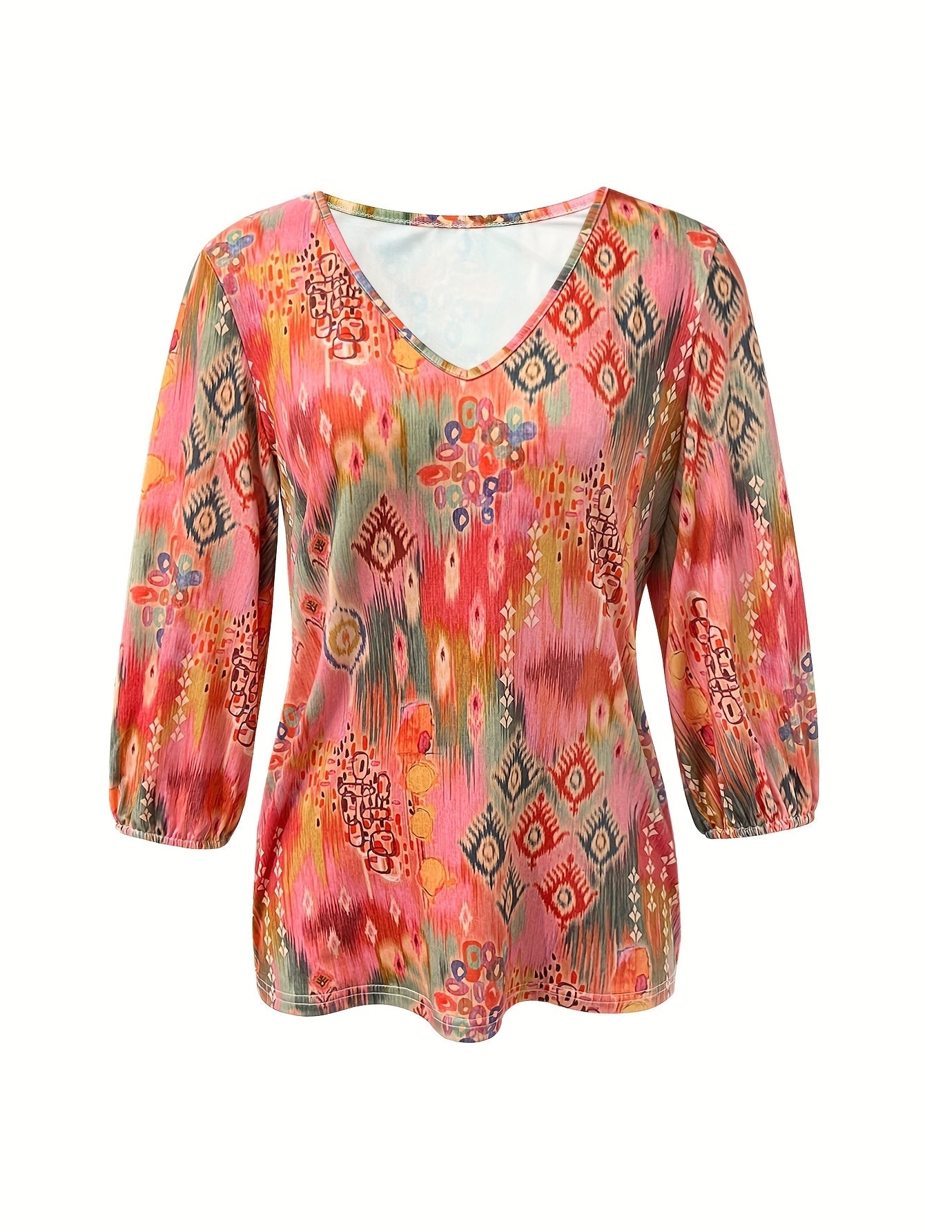 Camiseta - Cuello en V y material transpirable con estampado floral