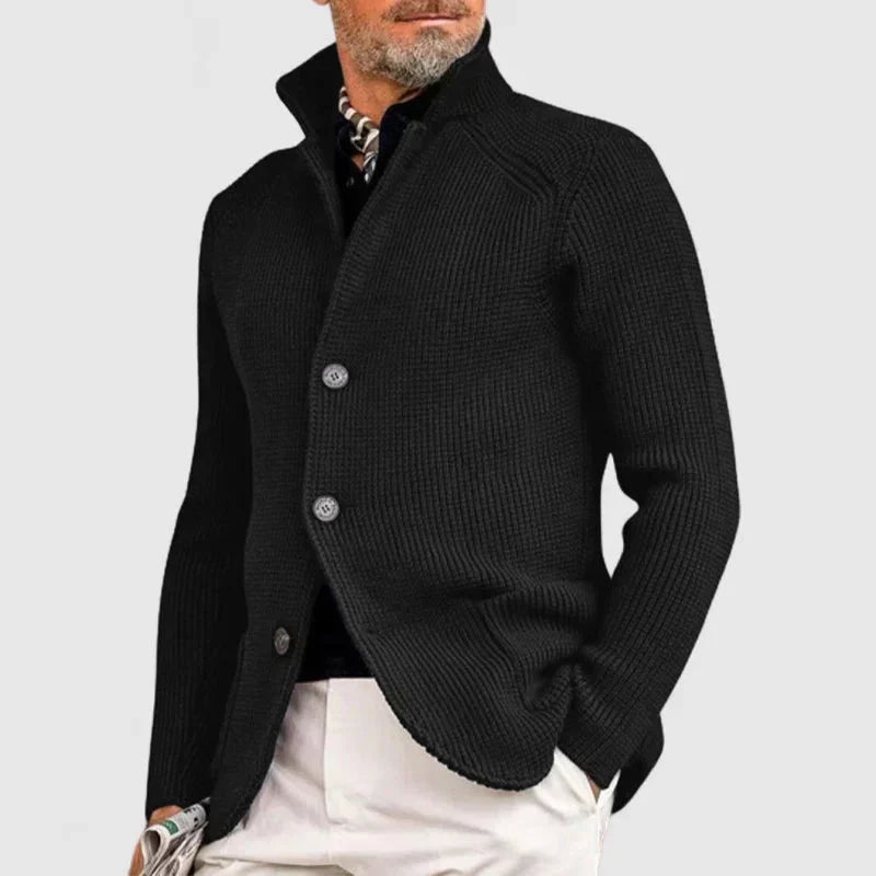 Elegante chaqueta de punto para hombre con tapeta de botones