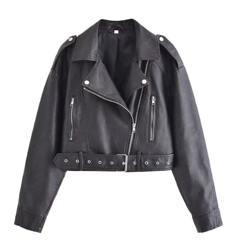 Chaqueta casual de cuero vegano en corte midi para mujer | Perfecta para días informales