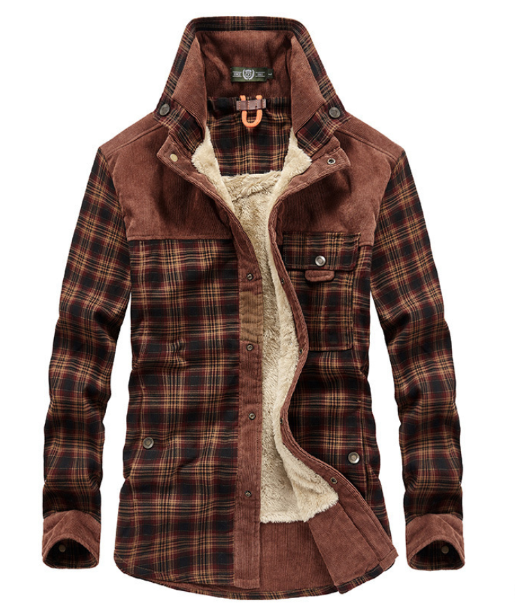 Chaqueta de invierno de franela para hombre con cuello alto