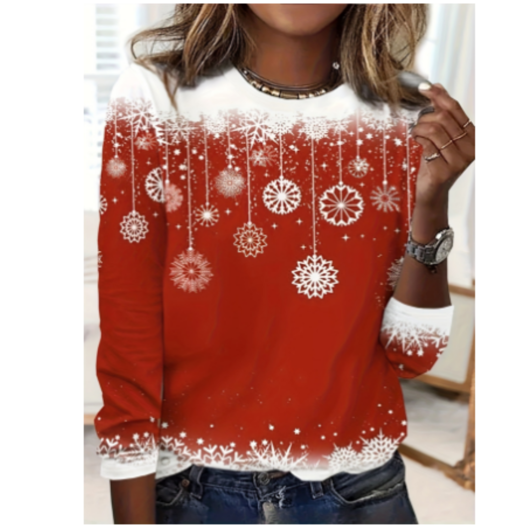 Jersey de mujer de manga larga con estampado navideño