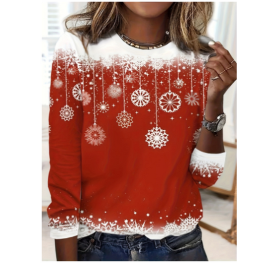 Jersey de mujer de manga larga con estampado navideño