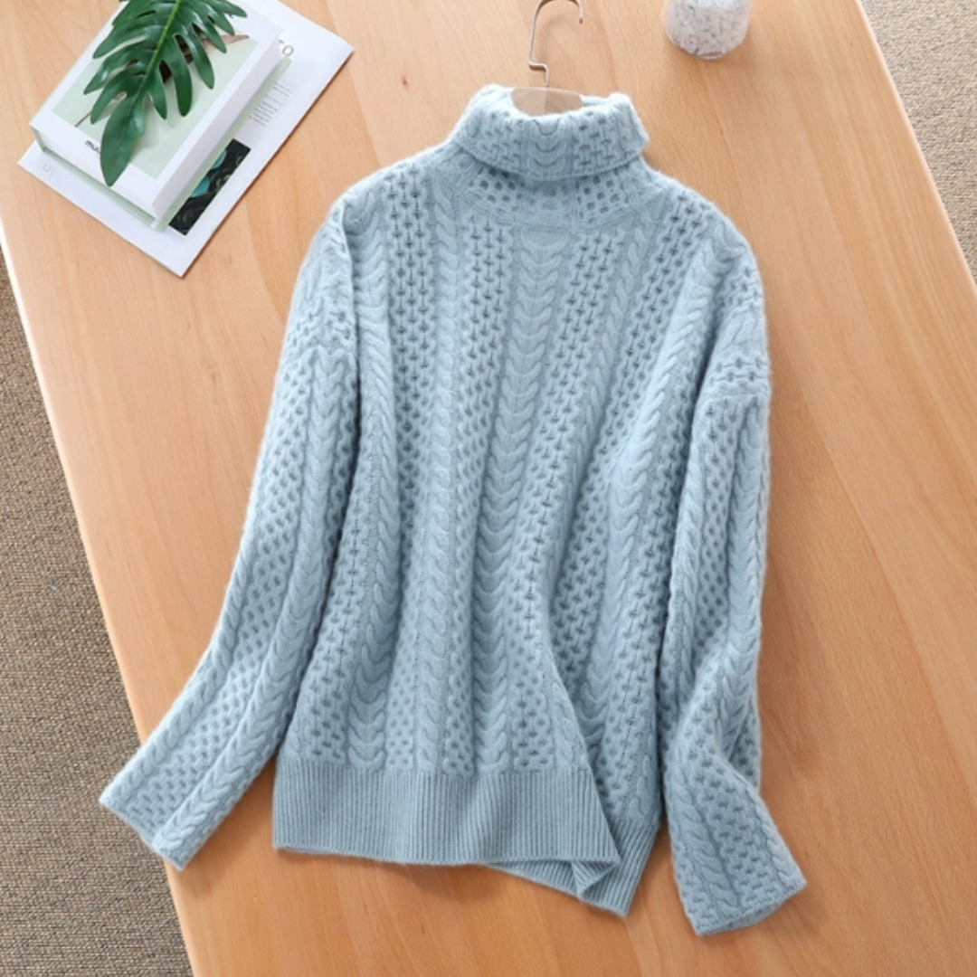 Jersey de punto de invierno con cuello alto para mujer
