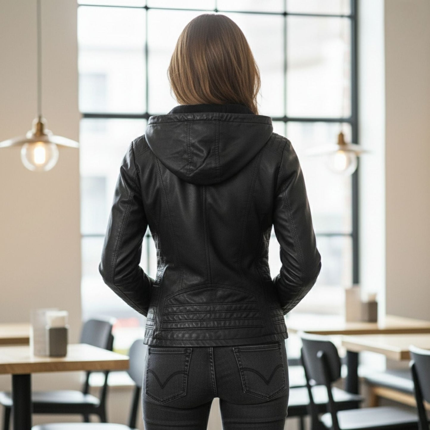 Lyra | Chaqueta de cuero con capucha para mujer, elegante y cómoda