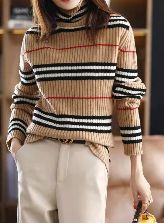 Suhana - Moderno jersey de rayas y cuello alto para mujer