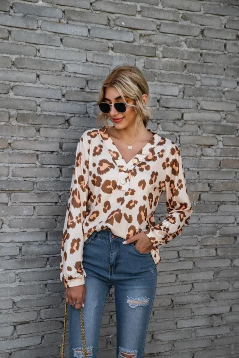 Zadie | Top de manga larga de leopardo suelto