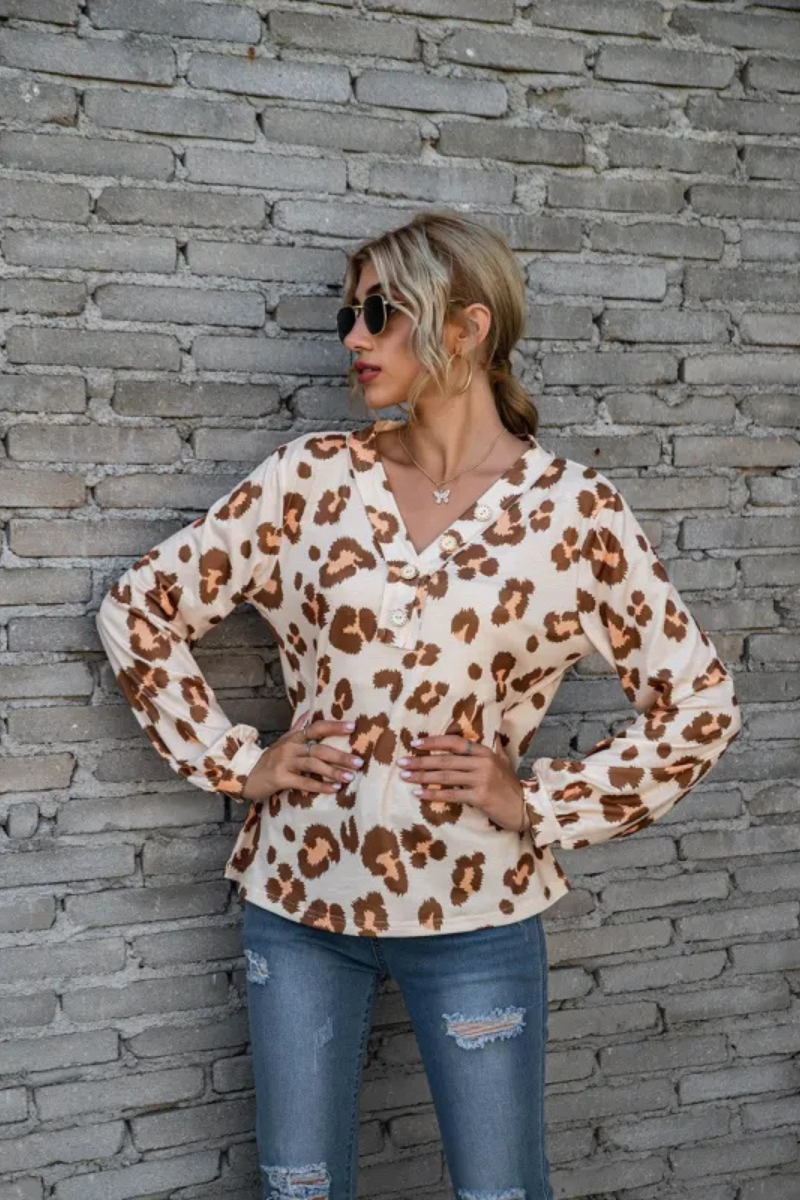 Zadie | Top de manga larga de leopardo suelto