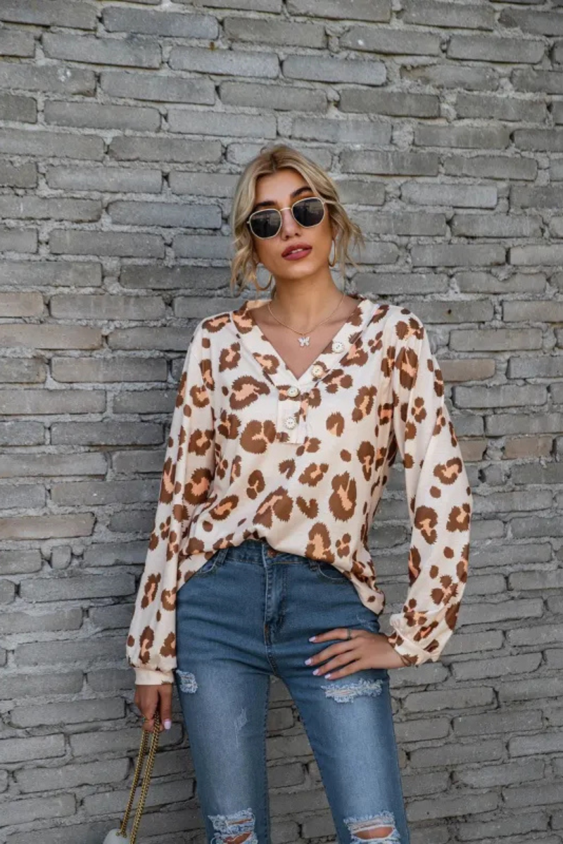 Zadie | Top de manga larga de leopardo suelto