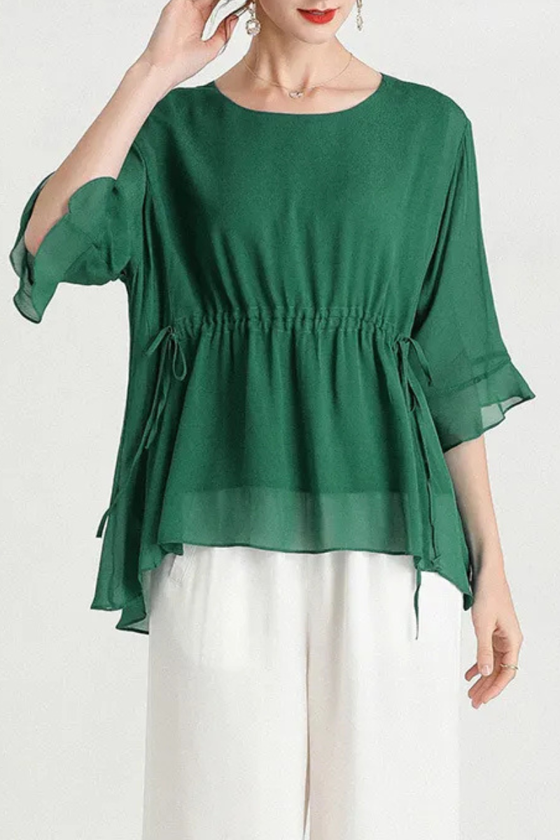 Zalani | Blusa de seda adelgazante de verano de manga corta y tallas grandes