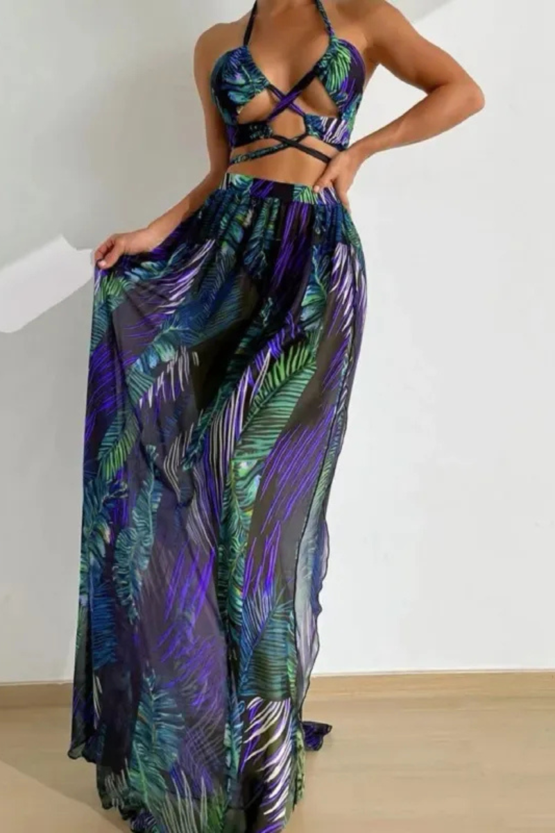 Zandria | Blusa Falda de gasa Traje de baño de tres piezas