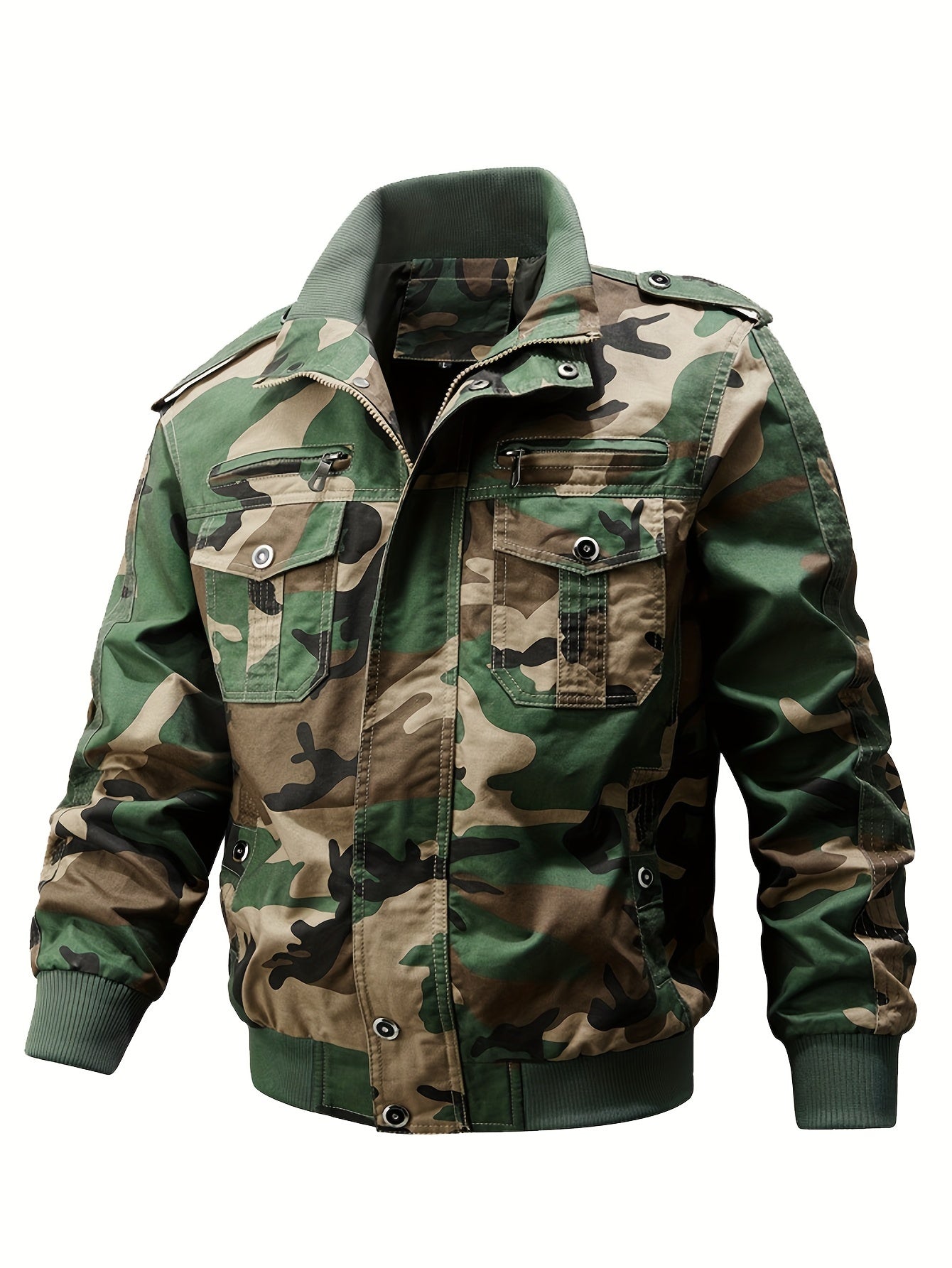 Cálida chaqueta de piloto de camuflaje con múltiples bolsillos para hombre | Perfecta para actividades al aire libre