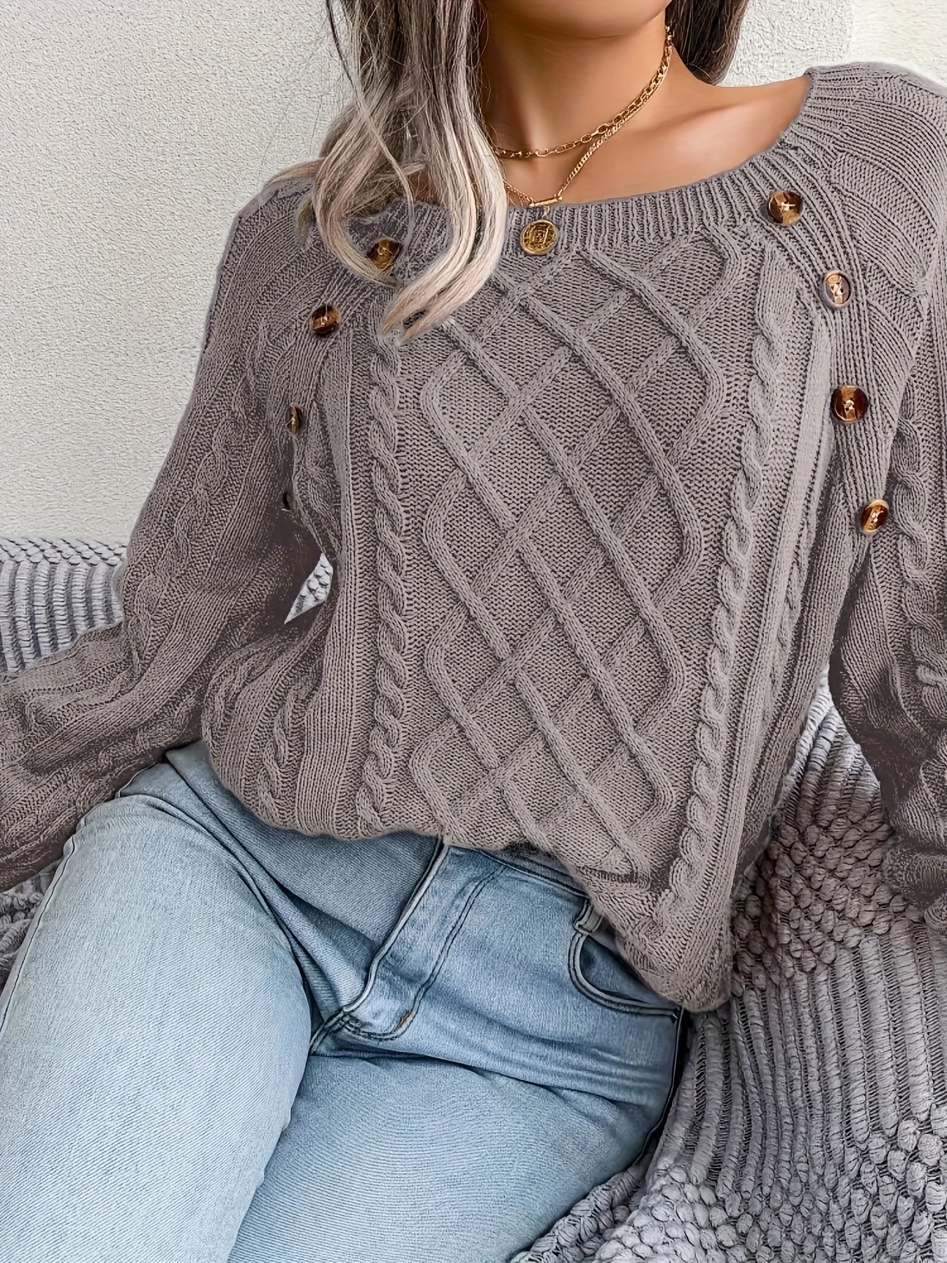 Jersey de señora con cuello redondo y botones