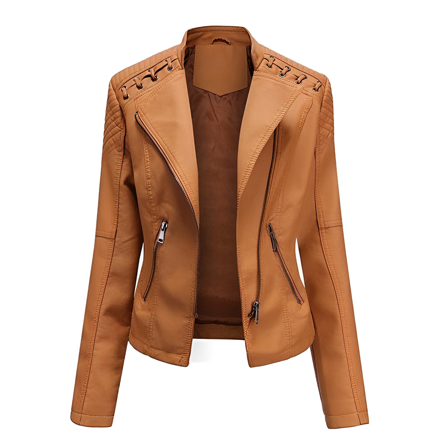 Chaqueta de cuero PU con cremallera