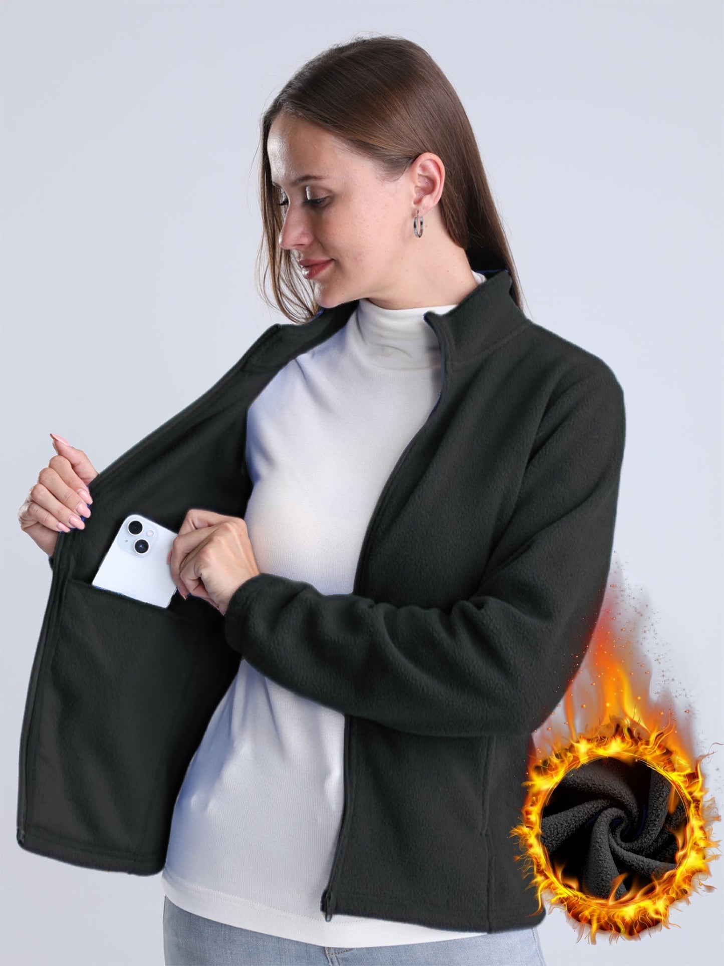Nina | Chaqueta lisa forrada de felpa con cremallera y bolsillos