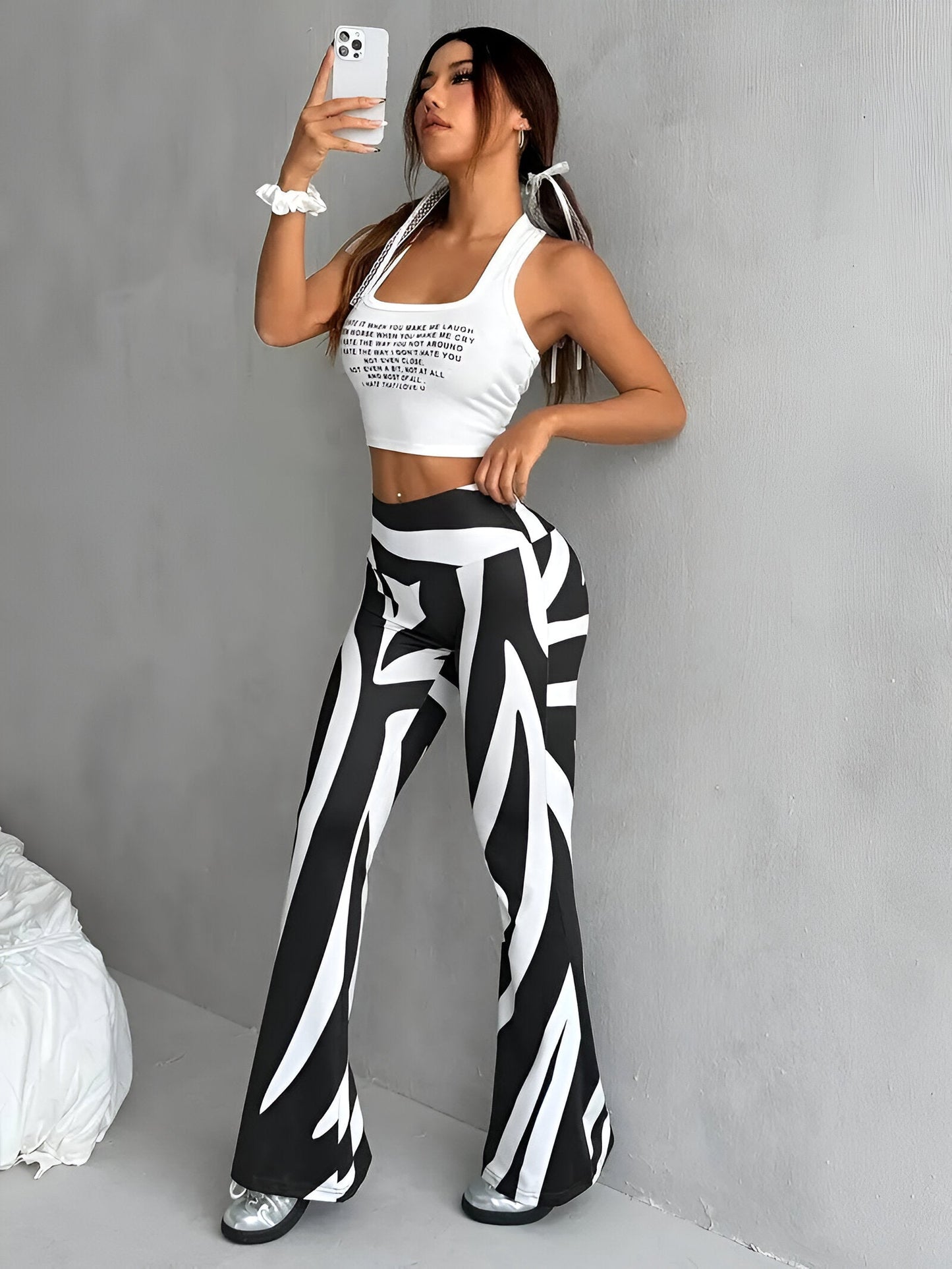 Pantalones de cintura alta con estampado de flores