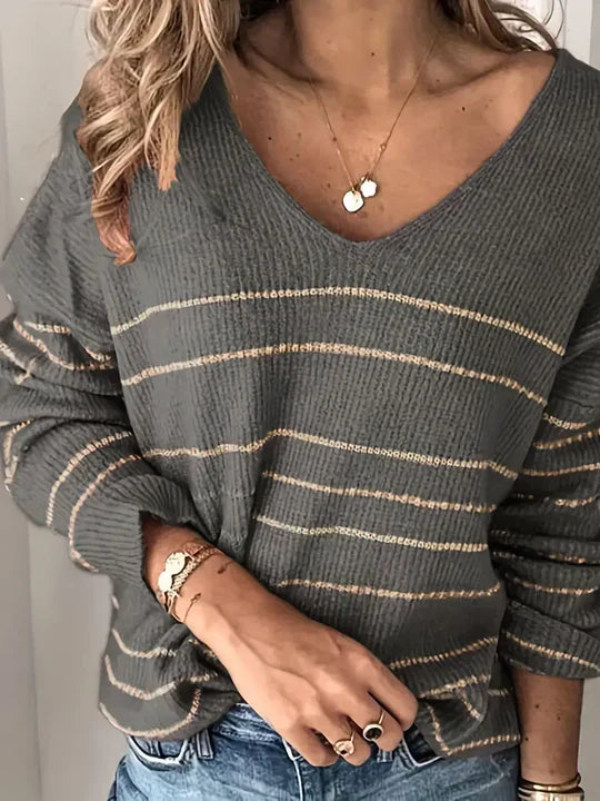 StripeStyle | jersey de cuello de pico con estampado de rayas