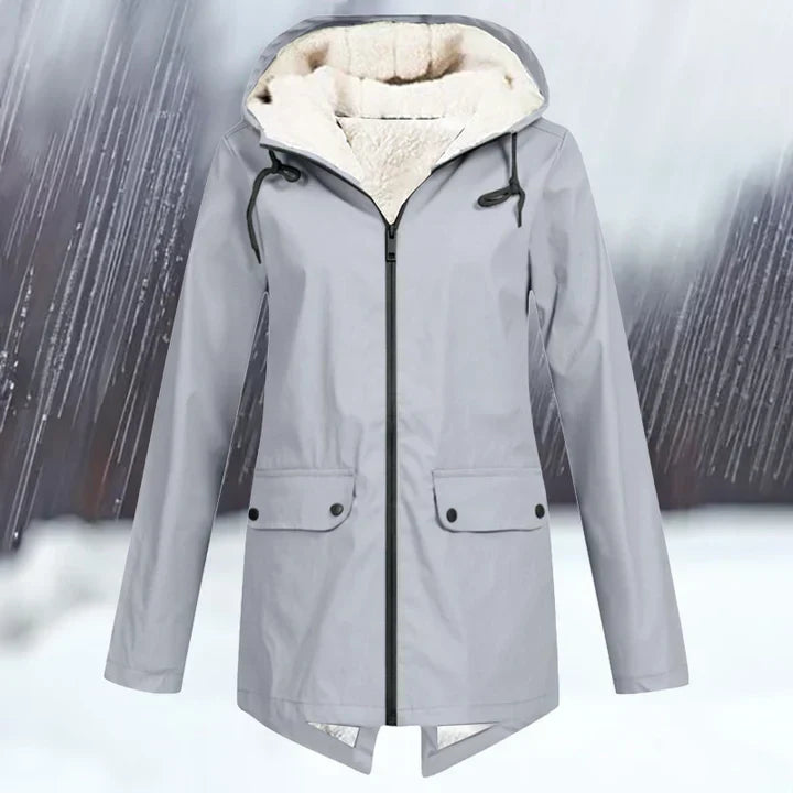 Chaqueta cortaviento e impermeable lisa con capucha y engrosamiento