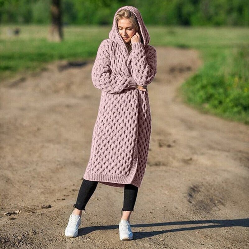 Chaqueta de punto con capucha para mujer