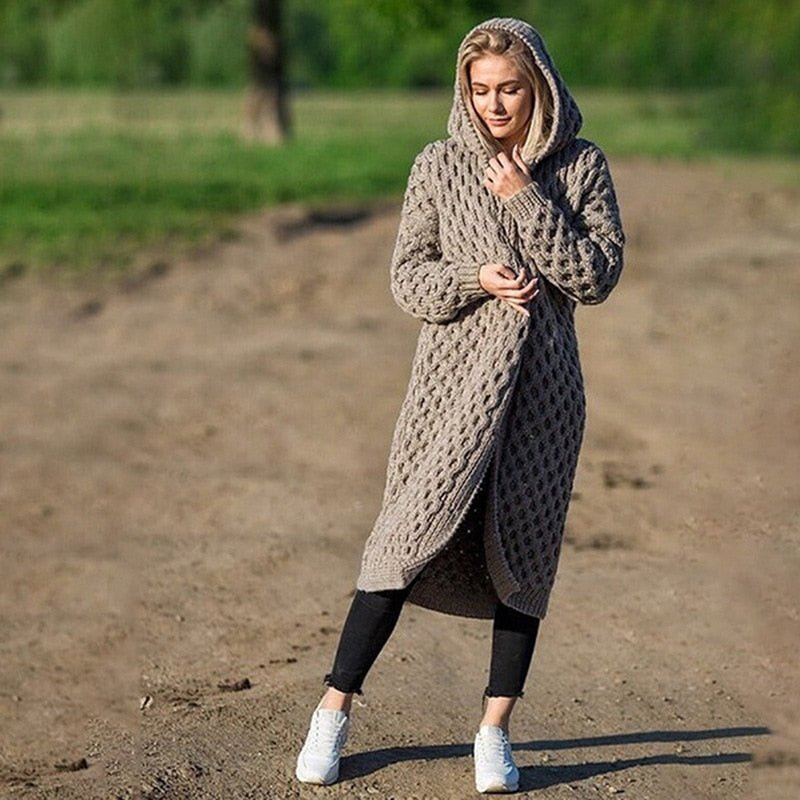 Chaqueta de punto con capucha para mujer