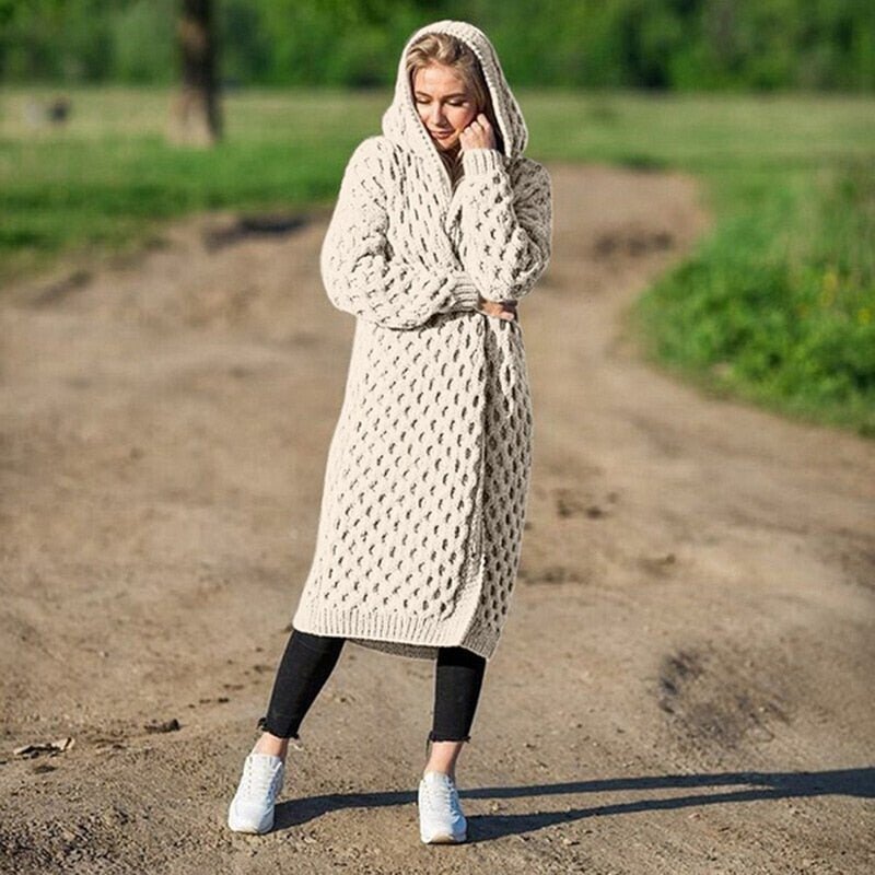 Chaqueta de punto con capucha para mujer