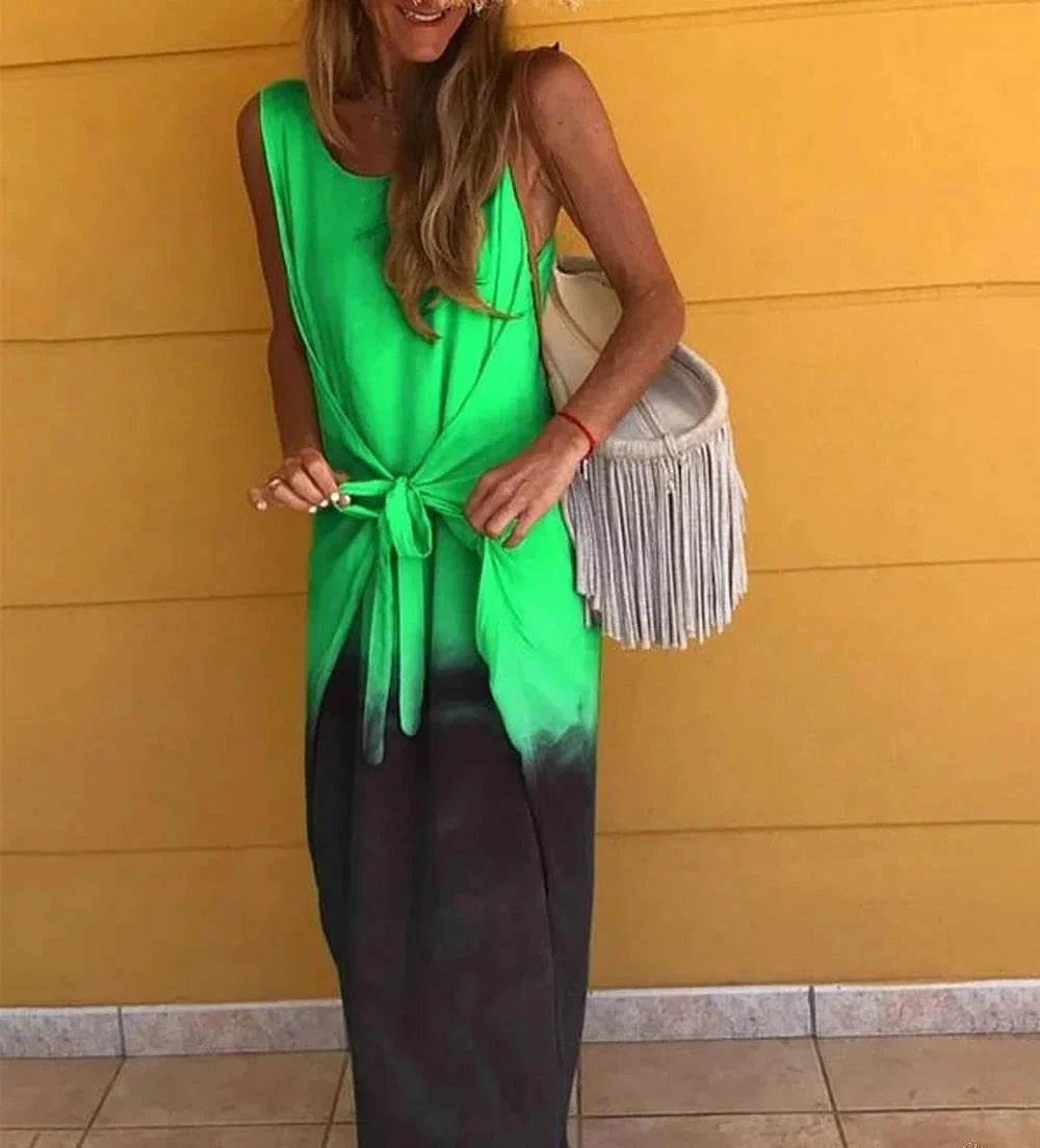 Elegante vestido bicolor sin mangas