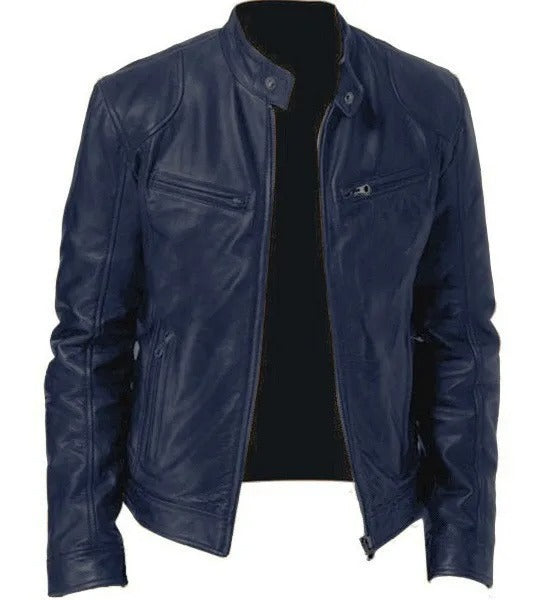 Chaqueta casual de cuero vegano sin capucha para hombre | Adecuada para cualquier ocasión
