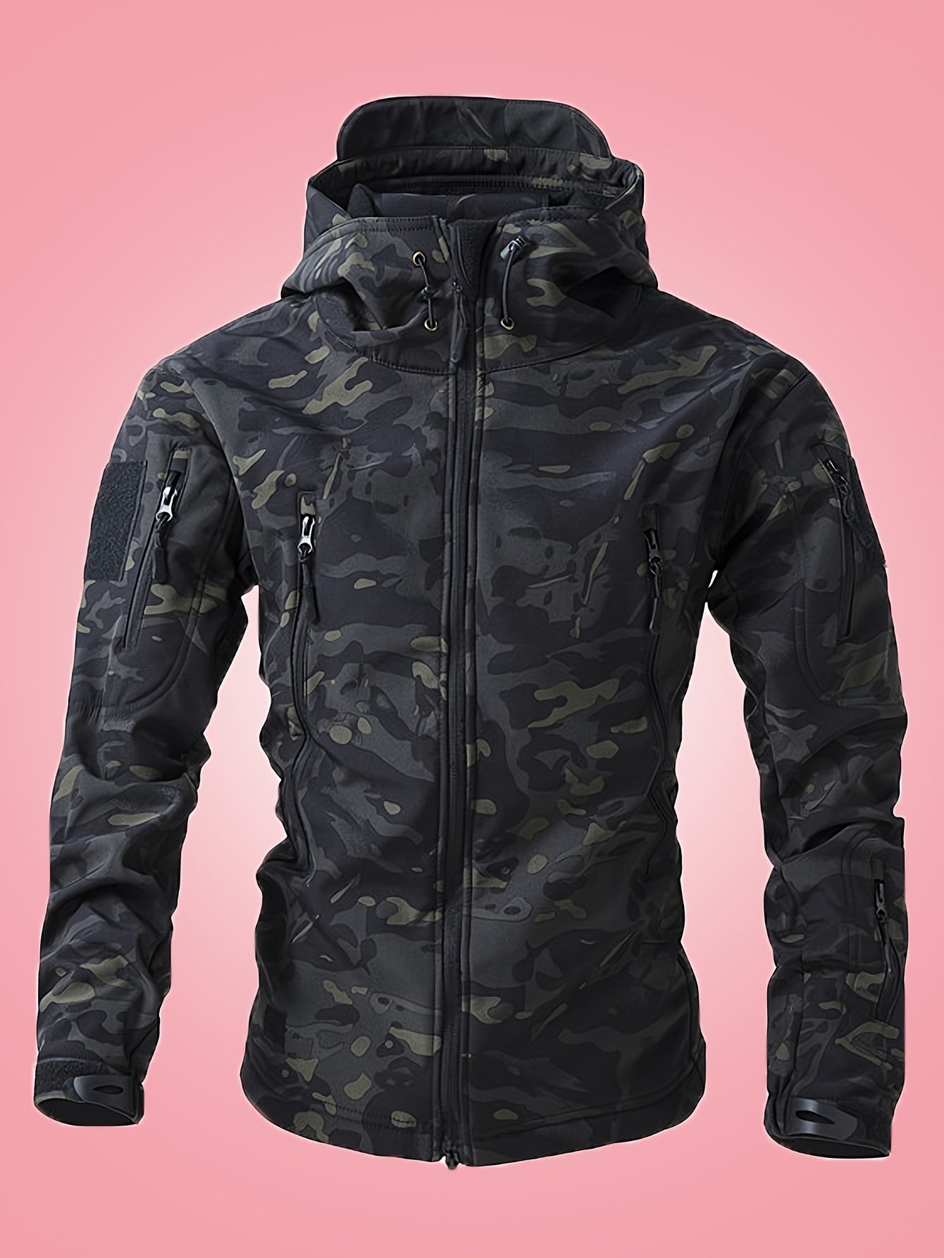 Chaqueta cortaviento de camuflaje militar con bolsillos con cremallera para hombre | Perfecta para actividades al aire libre