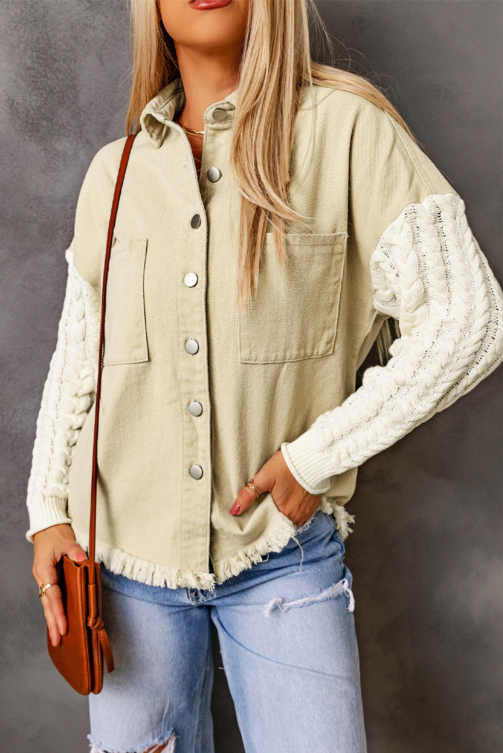 Ayana | Chaqueta vaquera caqui única con mangas de punto